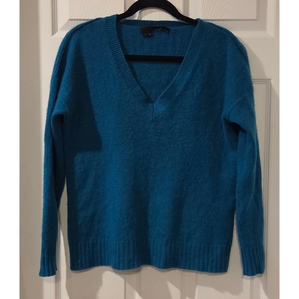 360 Cashmere Sweater Small Teal Blue 100% Cashmere V Neck Quiet Luxury #30344